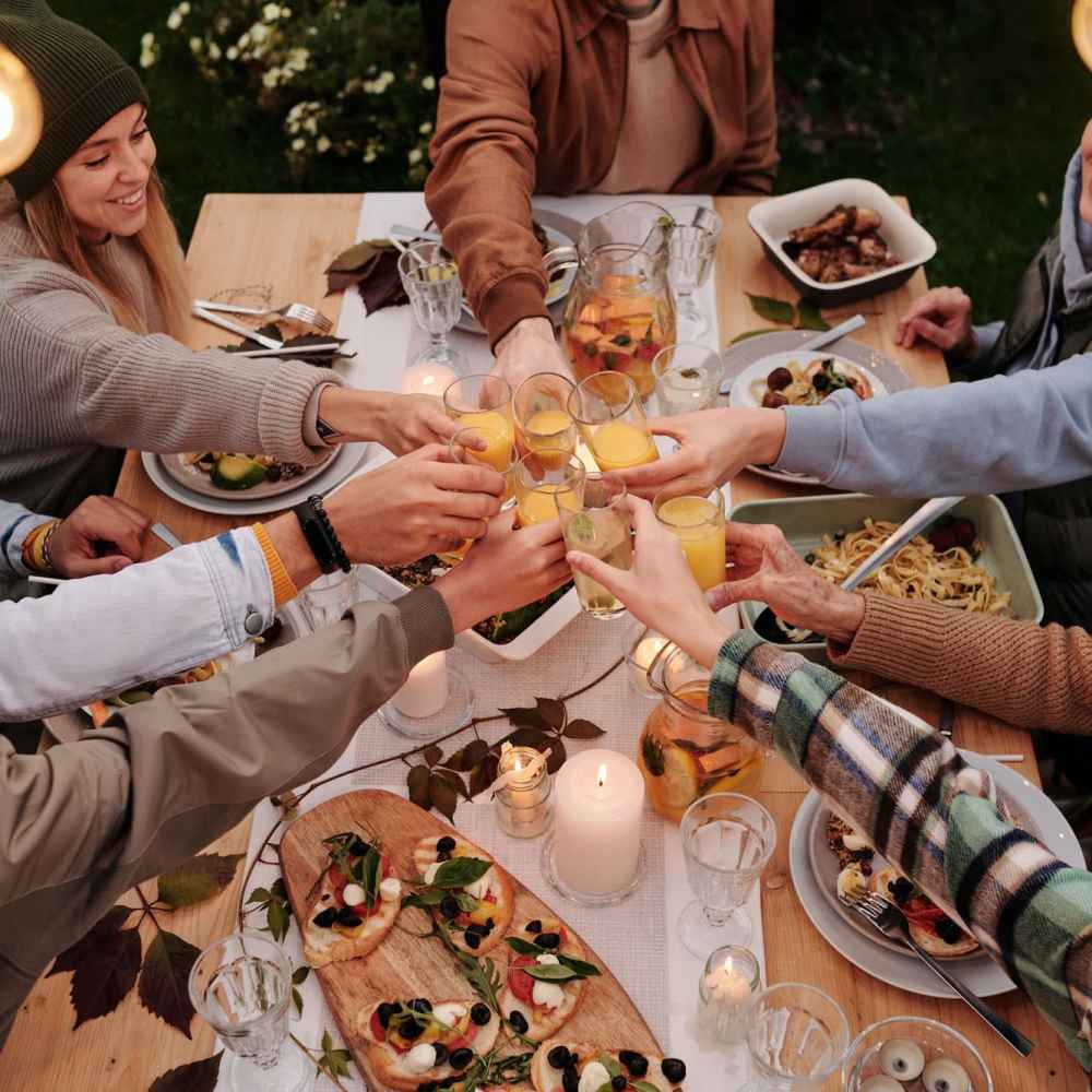 Group of travelers eating together