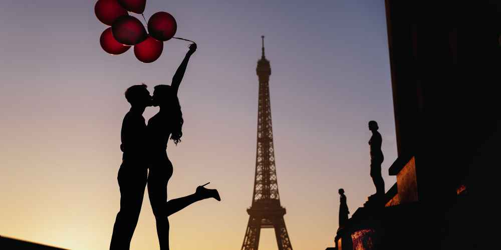 Romantic couple at the Eiffel Tower